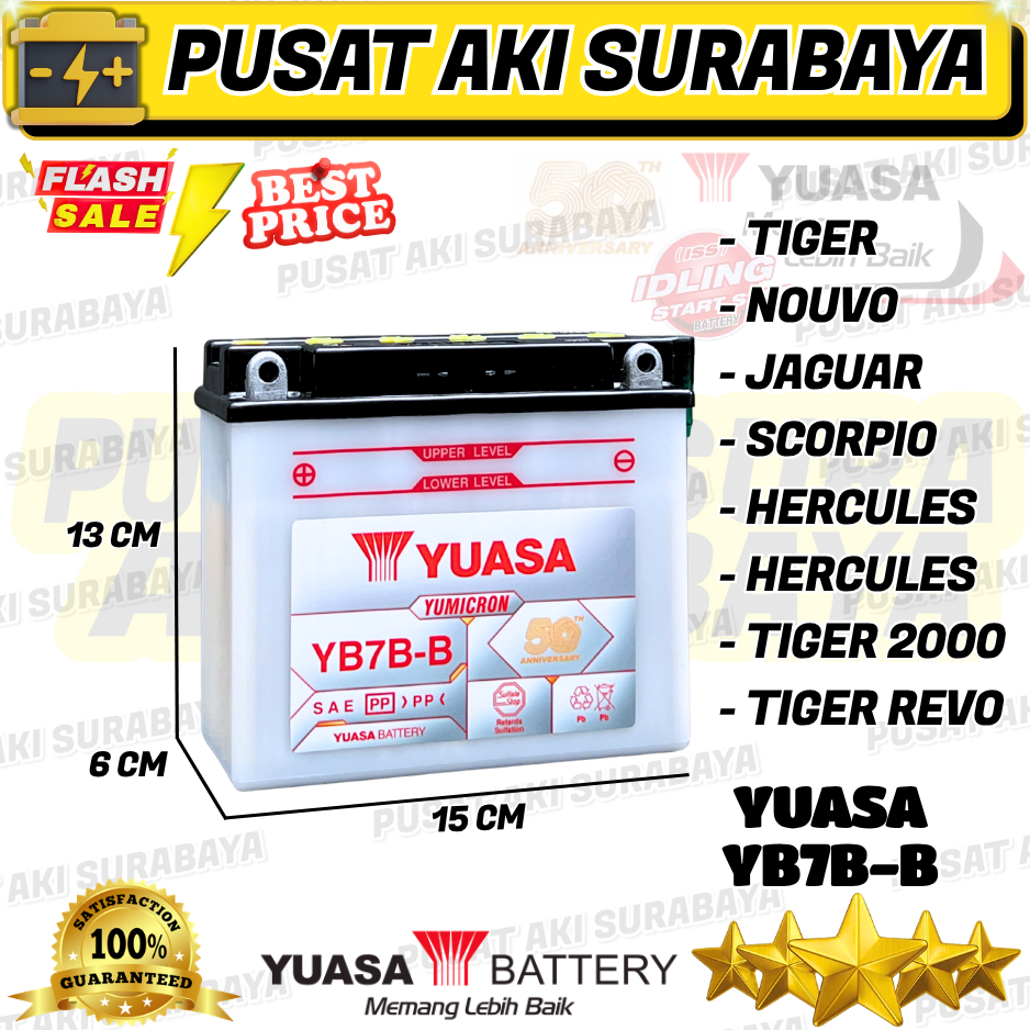 ORIGINAL YUASA YB7B-B ACCU YB7B B AKI MOTOR YAMAHA NOUVO HONDA TIGER SCORPIO MTX7D 7 AMPER