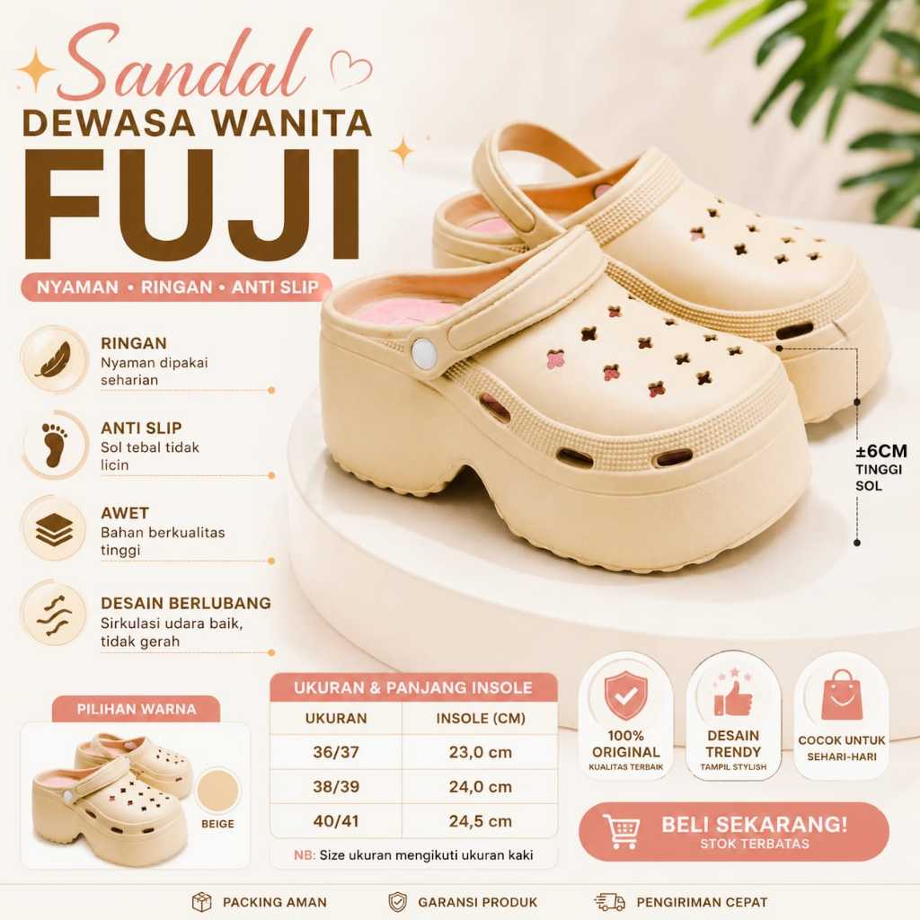 Sandal sepatu wanita Fuji / Sandal jelly karet EVA Korean style Size 36 - 41 - Safa.300