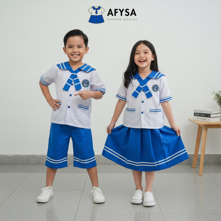 Seragam Anak TK Matros Biru Putih Pendek - Baju TK Matros