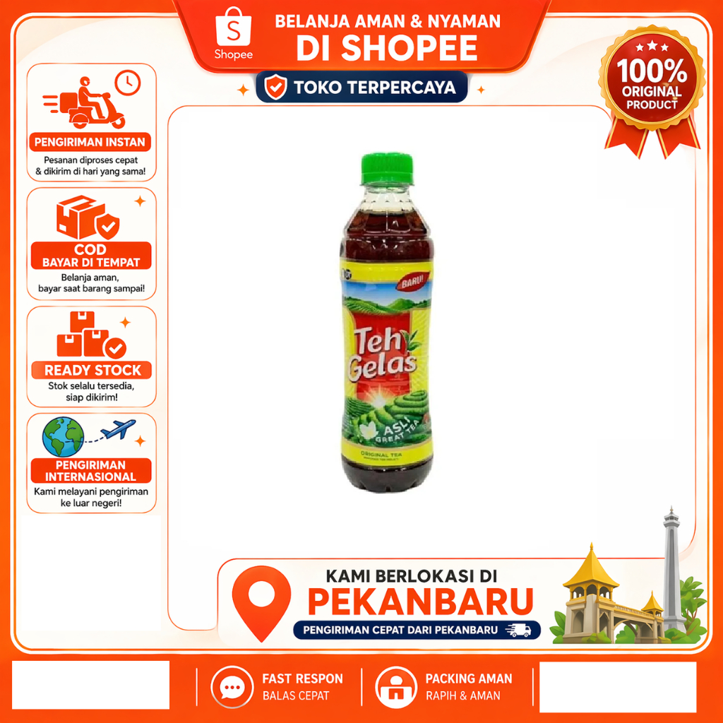 [SDW] pekanbaru/300ml Teh Gelas Kemasan Botol Rasa Teh Original