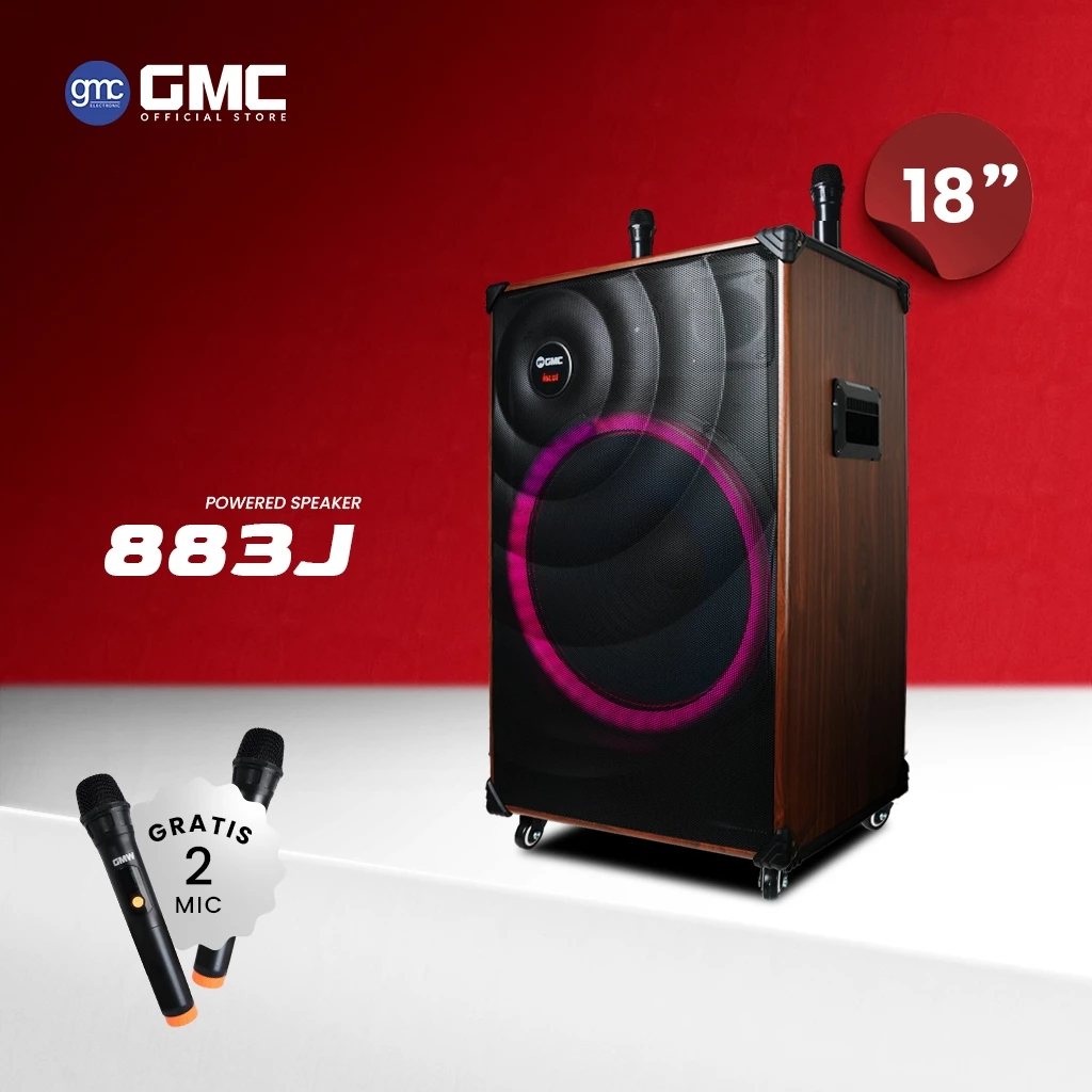 Speaker Portable GMC 883J Bluetooth 18 Inch (Free 2 Mic Wireless)