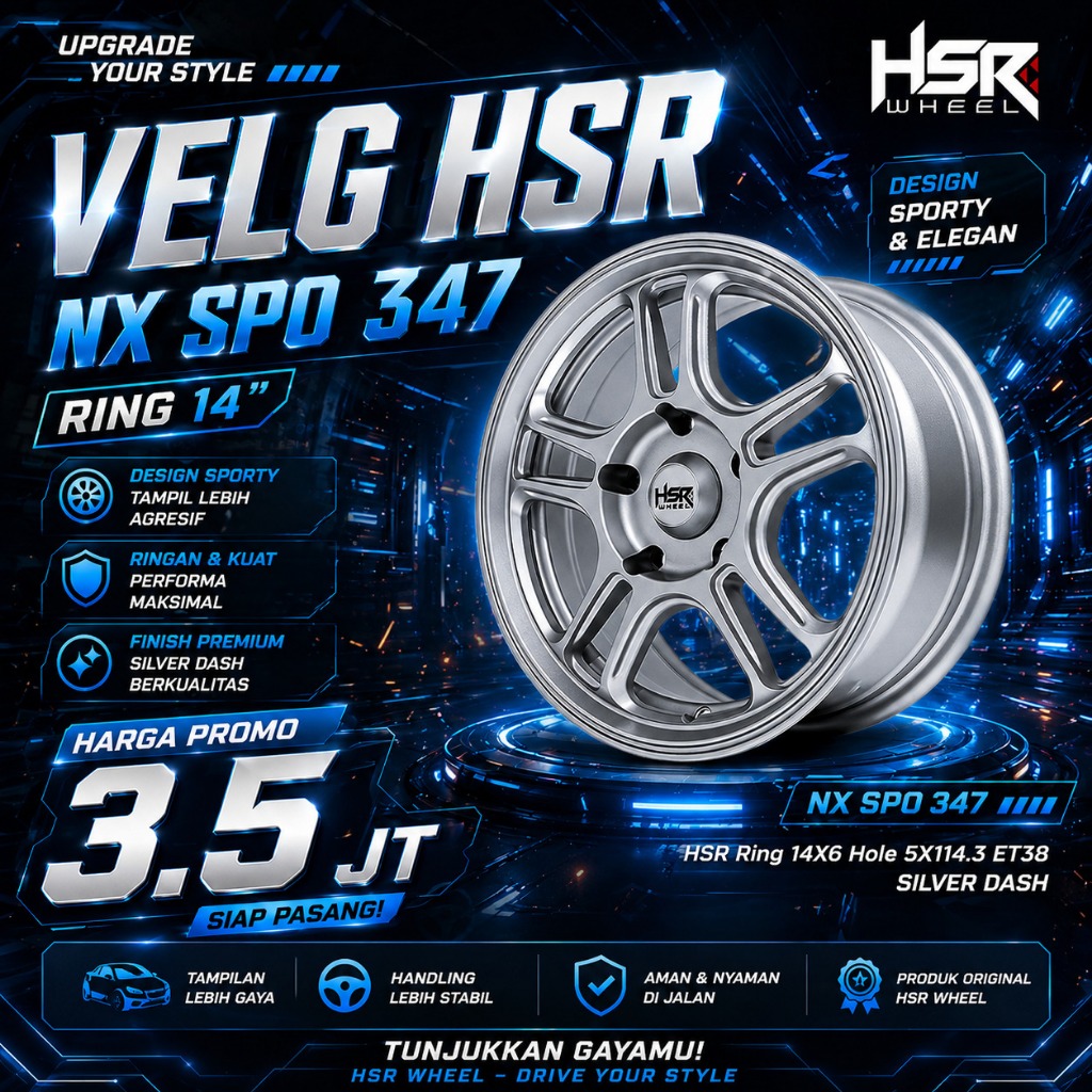 Velg Racing r15 Granmax Apv Luxio Carry L300 - Pelek HSR Ring 14 NX SPO Silver