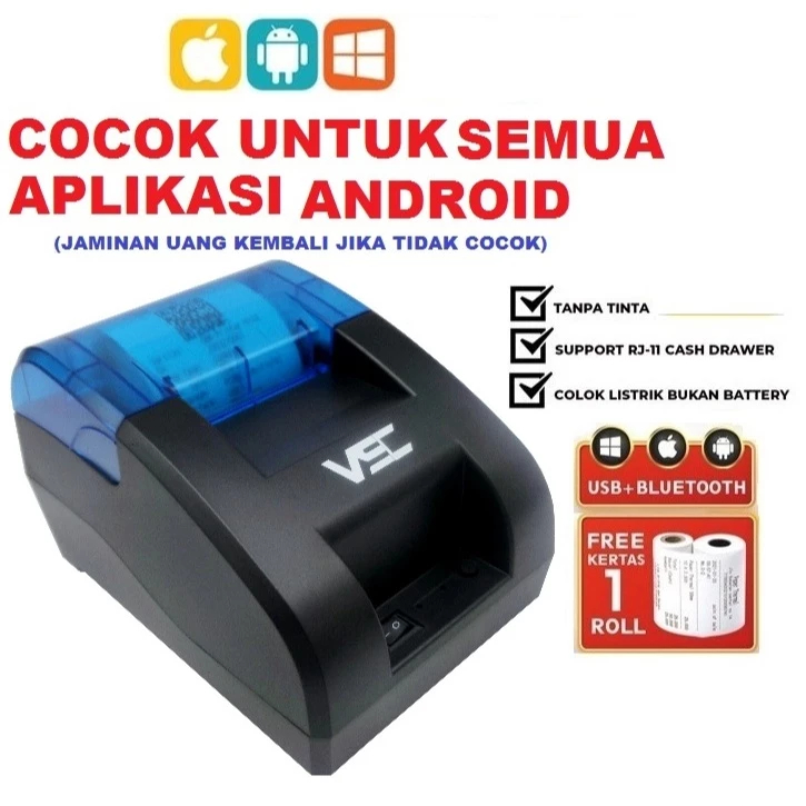 58V VSC PRINTER THERMAL BLUETOOTH VSC 58V Kasir PPOB Desktop Print No Batre 58MM Termal TM-58V