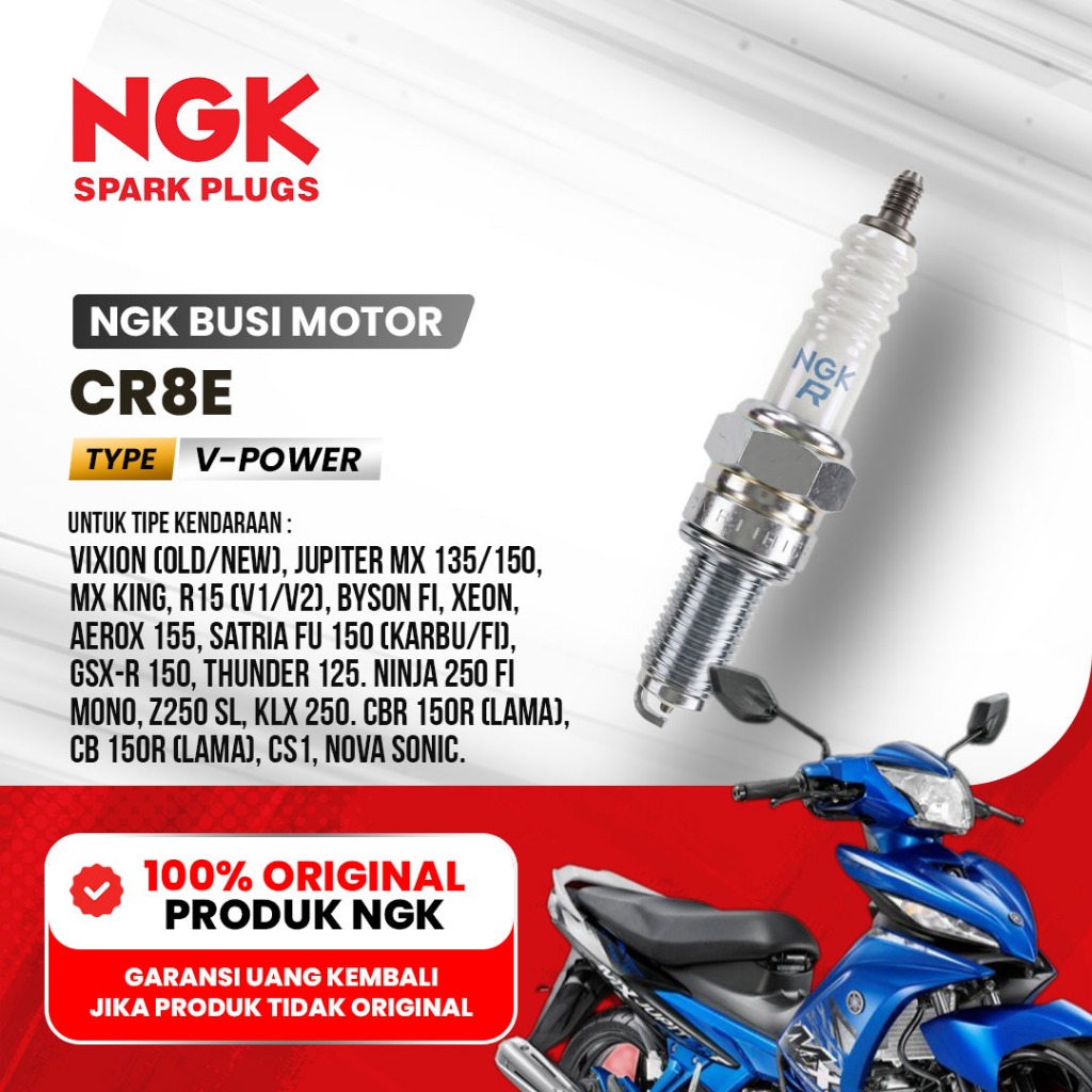Busi NGK CR8E Original - Vixion, Satria FU, Jupiter MX, Ninja 250 Mono, CBR 150R - Busi NGK CR8E Asl