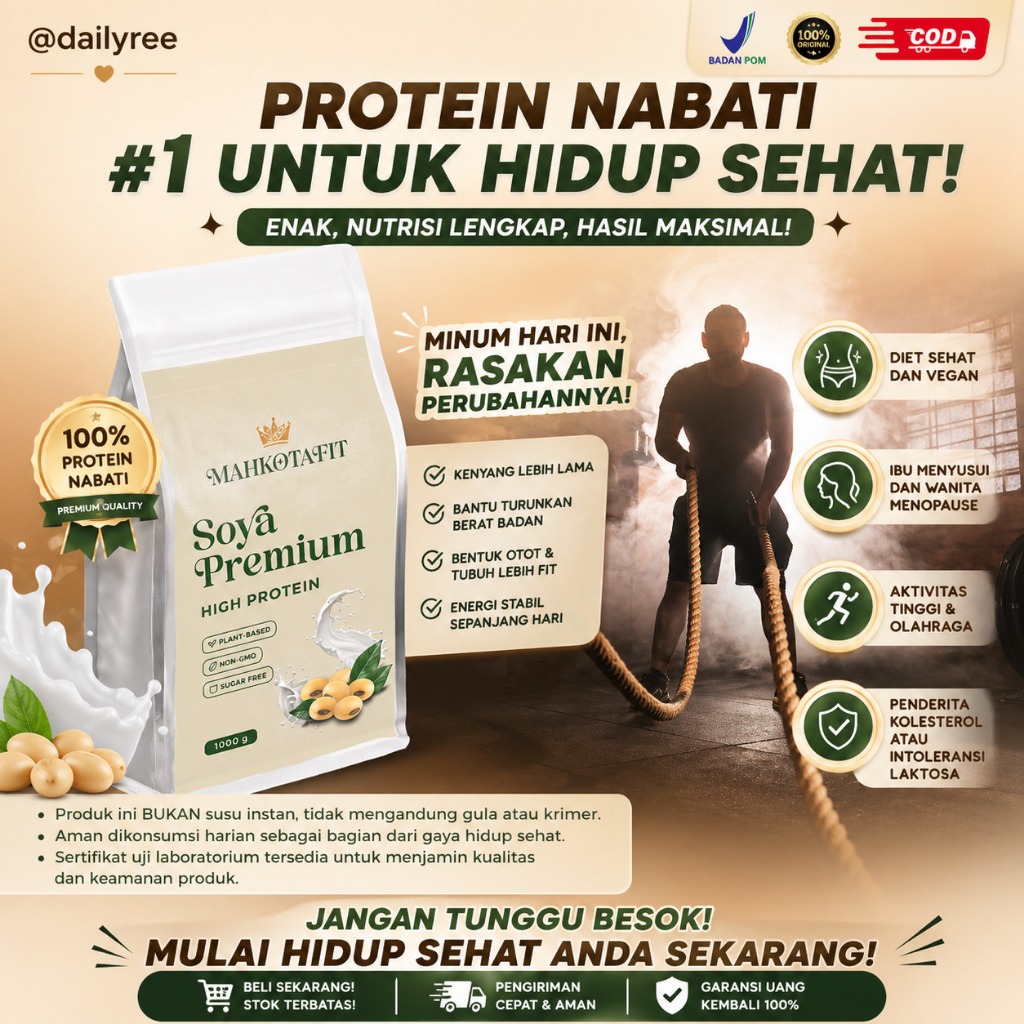 Susu Bubuk Kedelai Premium Tanpa Kolesterol | Susu Kedelai Bubuk Mahkota Fit 1000 Gram - Tanpa Gula,