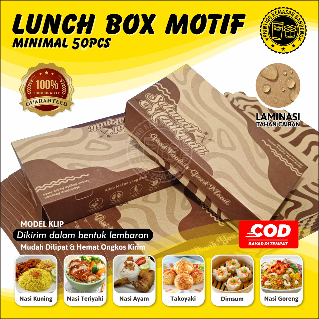 Kotak Makan Kertas Paper Lunch Box Motif Selamat Menikmati Makanan Kraft 290gsm
