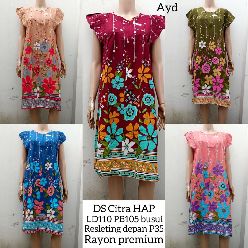 Daster Citra HAP LD110 lengan susun resleting depan busui