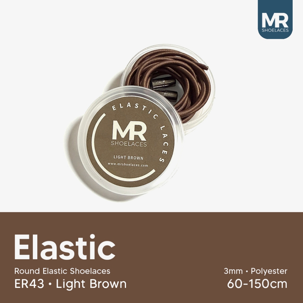 Original MR Shoelaces ER43 Light Brown (Coklat Muda) Elastic Tali Sepatu Bulat Round Elastis 80cm 10
