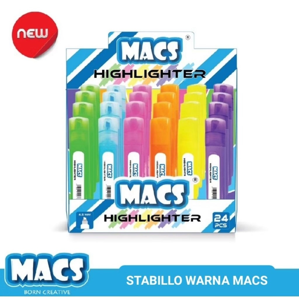 HIGHLIGHTER COLOR MARKER MACS/STABILLO WARNA 1 SET ISI 24 PCS WARNA MIX/STABILLO SET