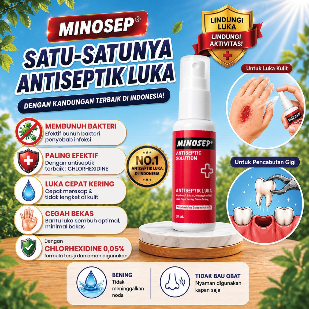 Minosep Antiseptic Solution Obat Luka Spray 30ml Obat Lecet Antiseptik Ekstrasi Gigi Luka di Kulit