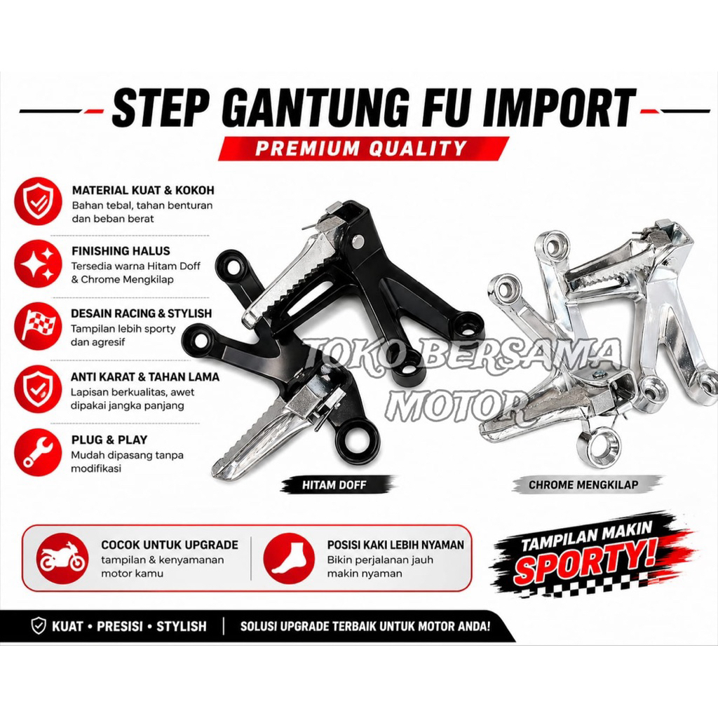 FOOTSTEP SATRIA FU GANTUNG IMPOR INJAKAN SATRIA FU VARIASI CHROME HITAM STEP SATRIA FU BELAKANG KANA