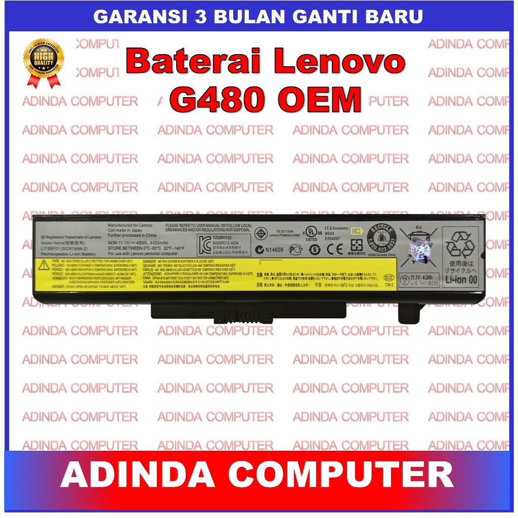 Baterai Lenovo G480 G400 Y485P G410 Z380 z480 Z580 Z585 Z485 E49 OEM