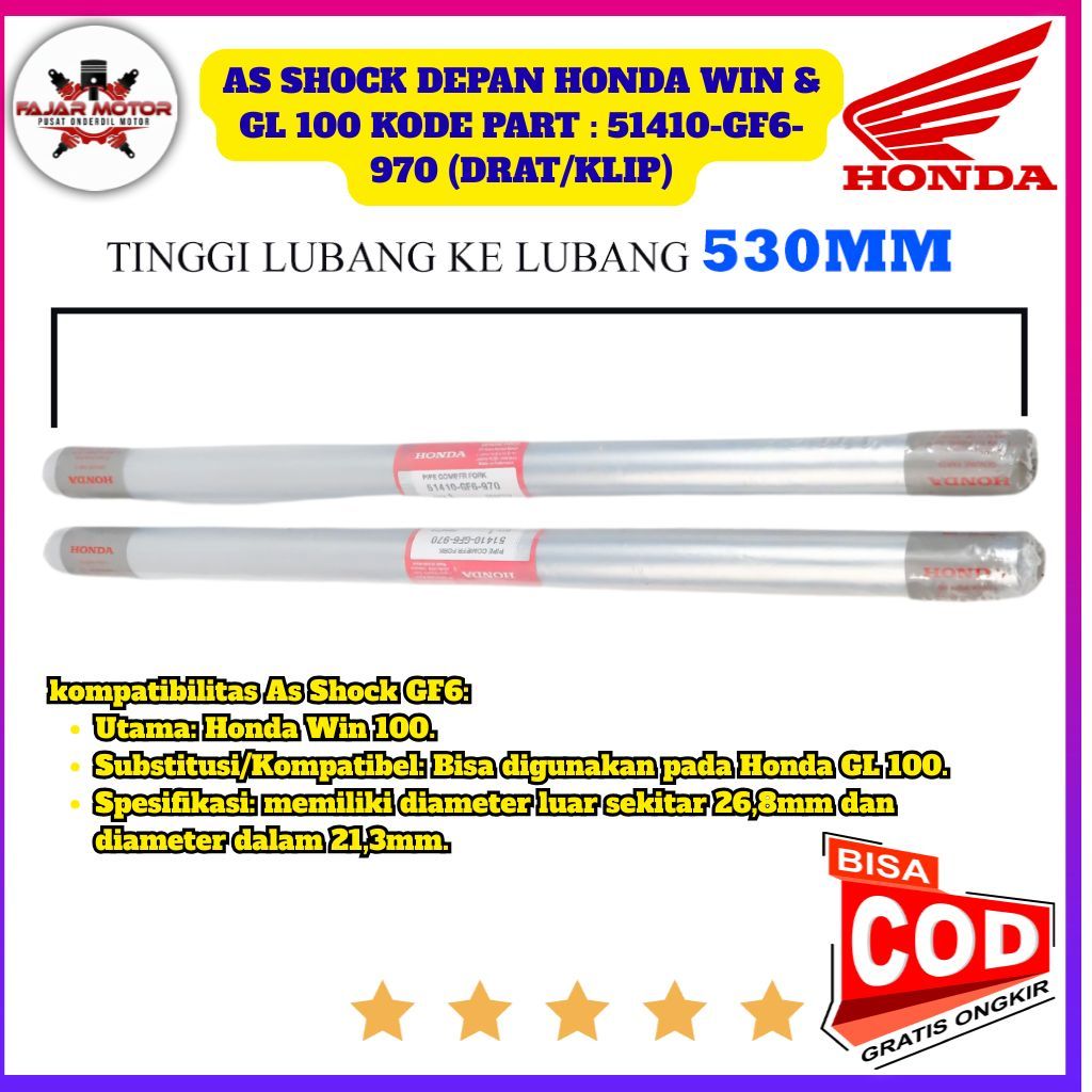 AS Sok Depan WIN & GL 100 shock GF6 Original Quality Honda ori premium 51410-GF6-970 DRAT/KLIP
