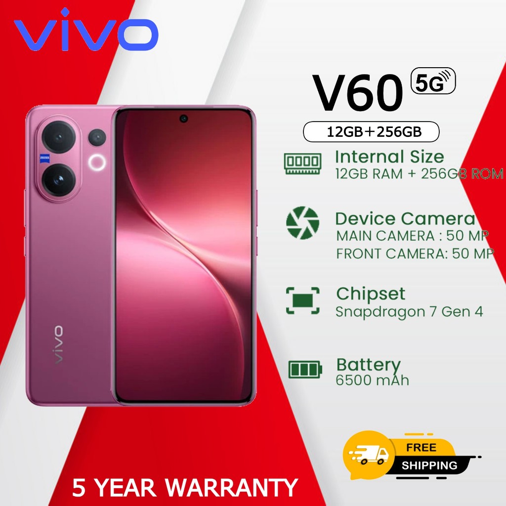 VIVO V60 5G 8GB/256GB 10x optical zoom telephoto lens, AI camera, IP68/IP69water and dust resistance