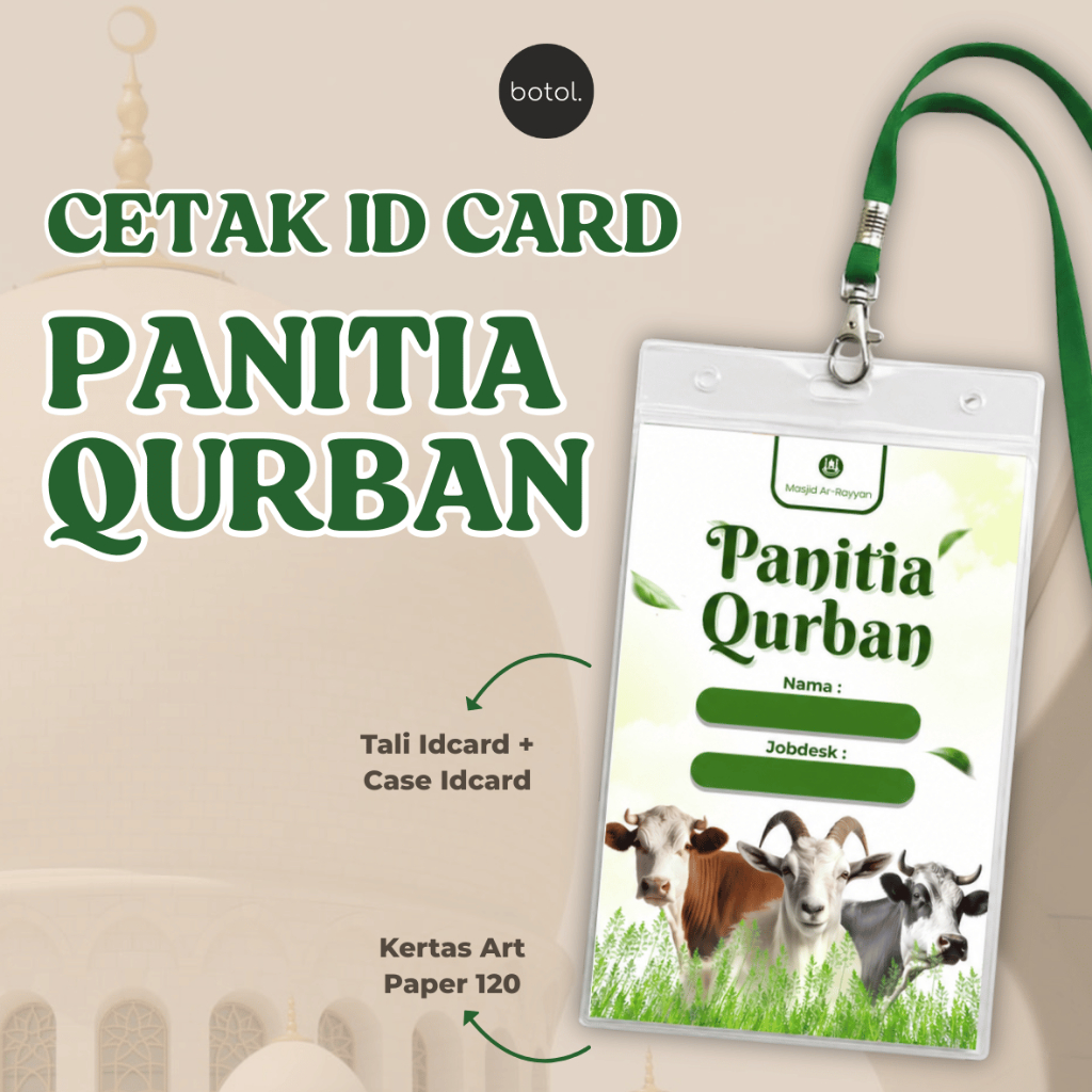 ID Card Panitia Qurban Custom + Tali Lanyard + Case | Pilih Template / Desain Sendiri B3 B4 / IDUK A