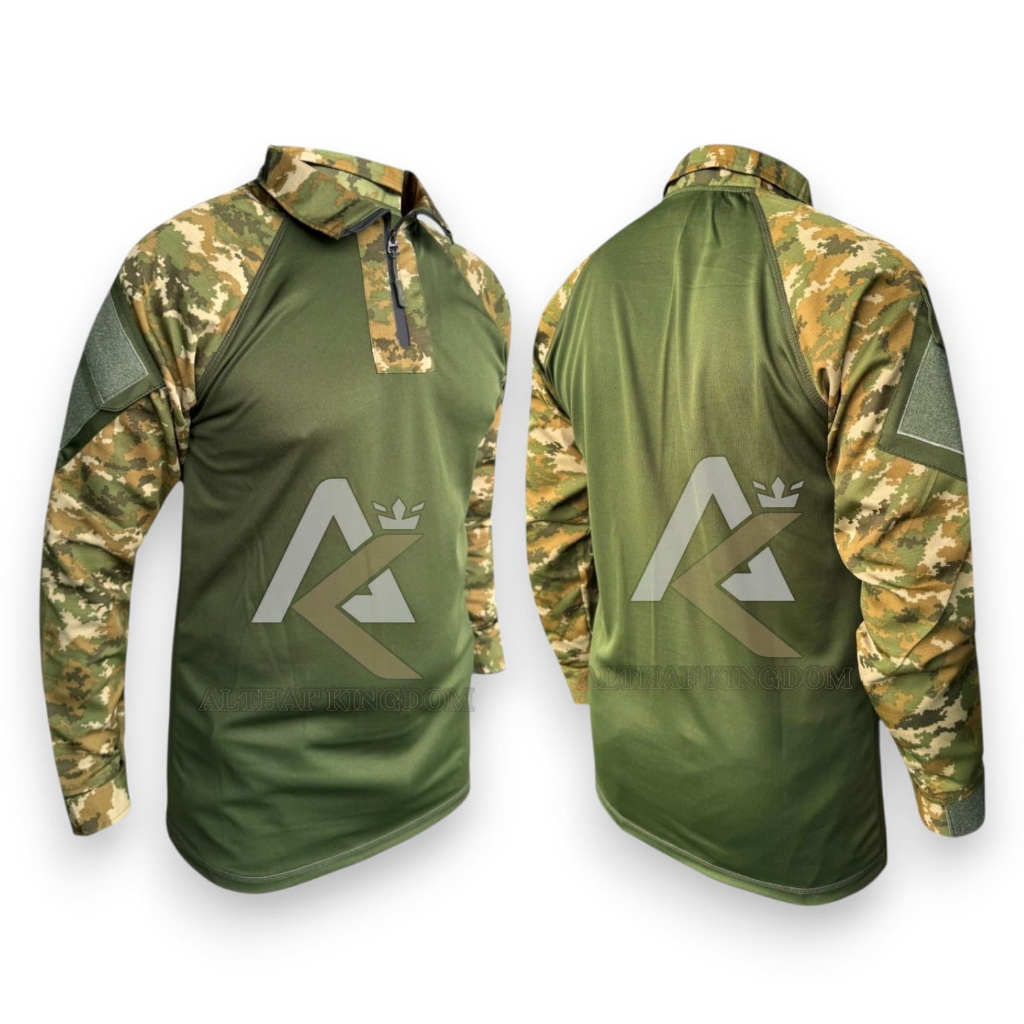 Kaos Loreng Tactical Pria / Kaos BDU DryFit Lengan Panjang / Outfit Lapangan Outdoor Velcro