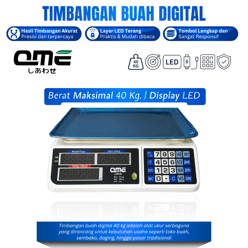 QME Timbangan Buah Digital 40kg Tampilan 2 Sisi Digital Computing Scale 40Kg Double Display Ori