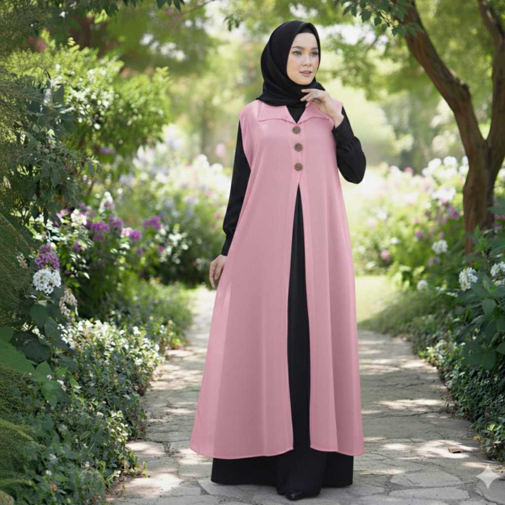 RF - Luaran Cardigan Outer Panjang Tanpa Lengan Cardi Gardigan Bahan Ceruty Babydoll