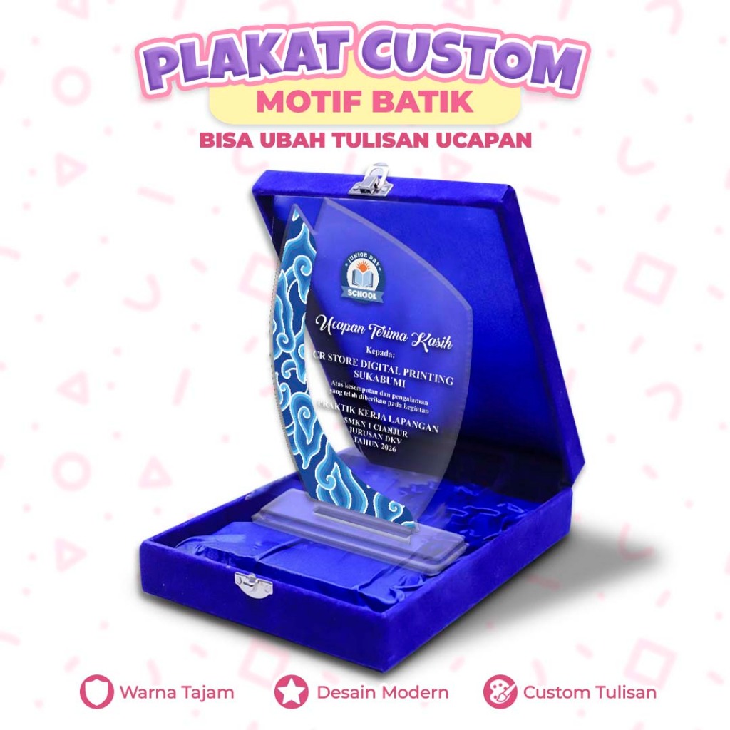 Plakat Akrilik Custom + Box Motif Batik - Plakat plus Box Bludru Motif Batik