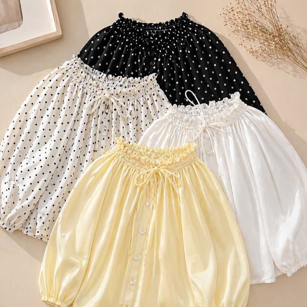 Kiyana Kemeja Atasan Wanita Blouse Bahan Rayon Premium Katun Polkadot