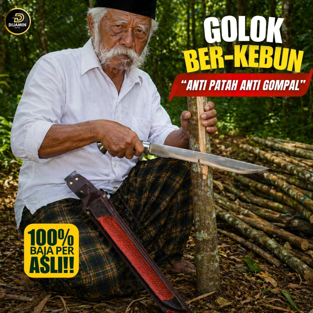 GOLOK Kebun Baja SI JAGO SARUNG KULIT MERAH PD Dijamin Bahan Baja Per Premium