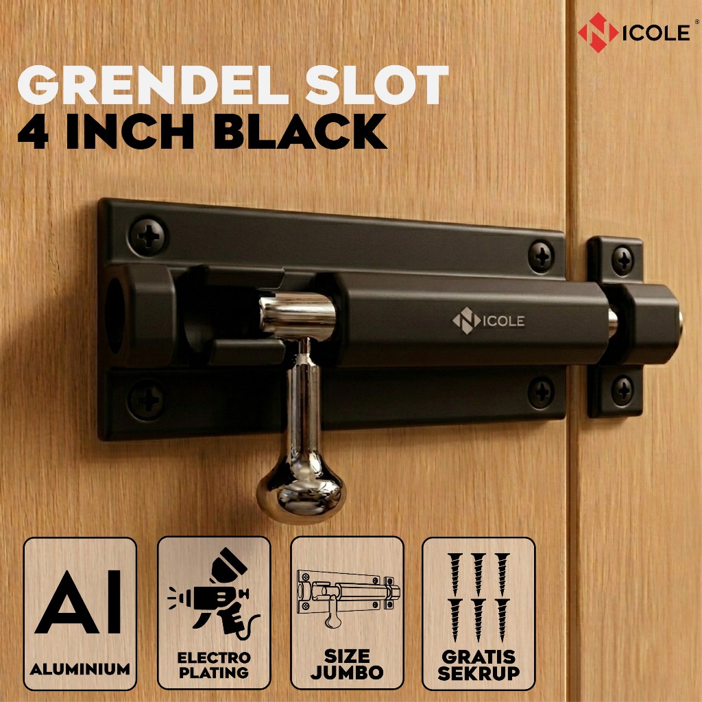 Nicole Grendel Slot Pintu Bulat Segi 6 / Hexagon Door Bolt Black