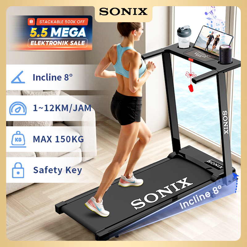 Sonix Incline Listrik Treadmill STR02 Dapat Dilipat Running Pad Max 150kg 8°Alat Olahraga Home Fitne