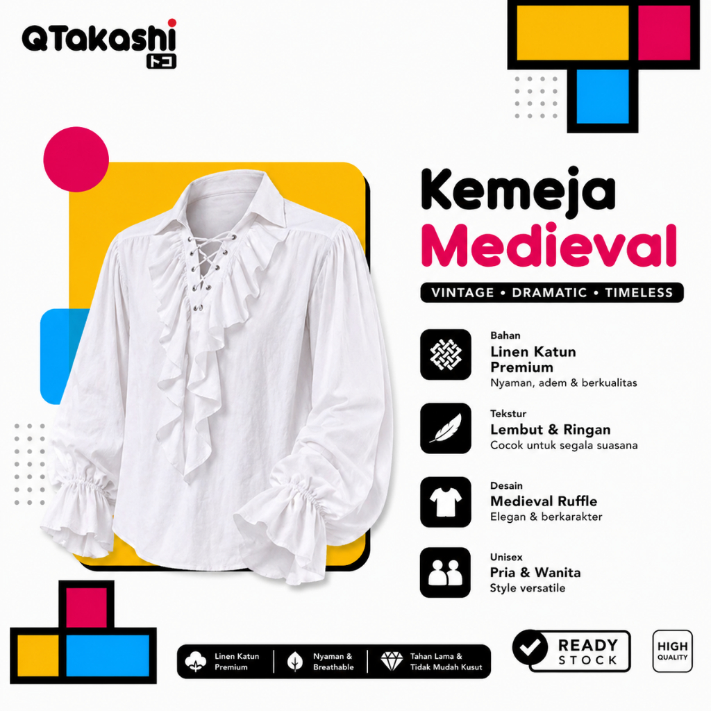 [QTakasi] Kemeja pria medieval cosplay costume
