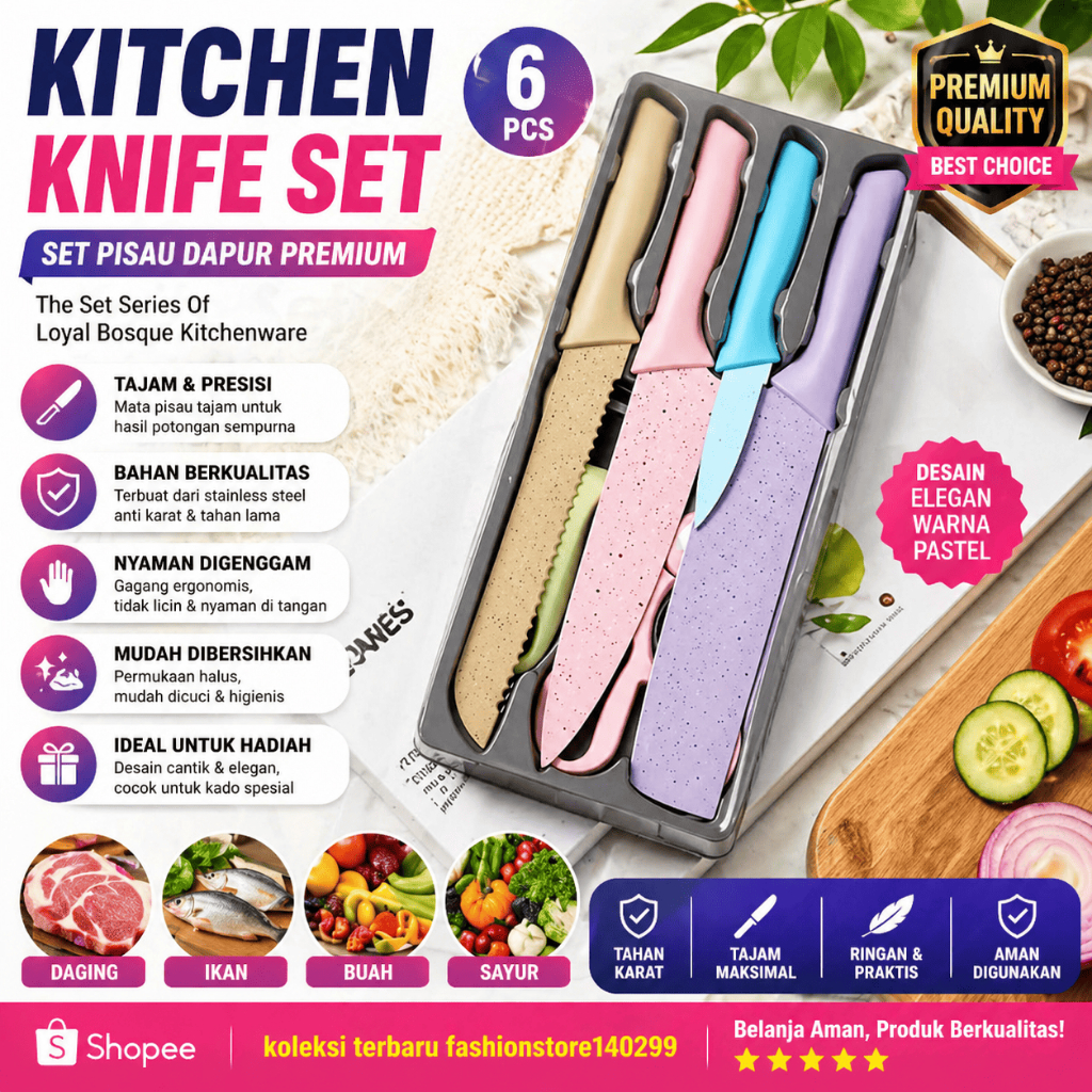 PISAU SET JERAMI WARNA WARNI 6 IN 1 ORIGINAL DUS MAGNET PISAU JERAMI EVCRIVERH PISAU DAPUR TAJAM