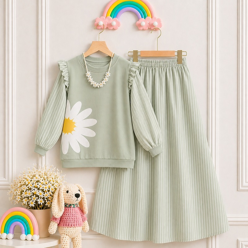 Baju Anak Perempuan Setelan Rok Aesthetic -kaira set kids Model Anak Kekinian & Nyaman Dipakai