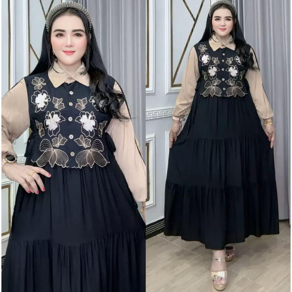 ZECCA DRESS BAHAN RAYON TWILL PREMIUM MIX BORDIR LD 110