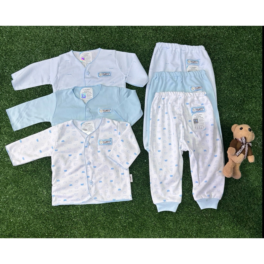 set 3 set 6 pcs baju panjang bayi new born 0-3 bulan merk fluffy fluffy baby wear
