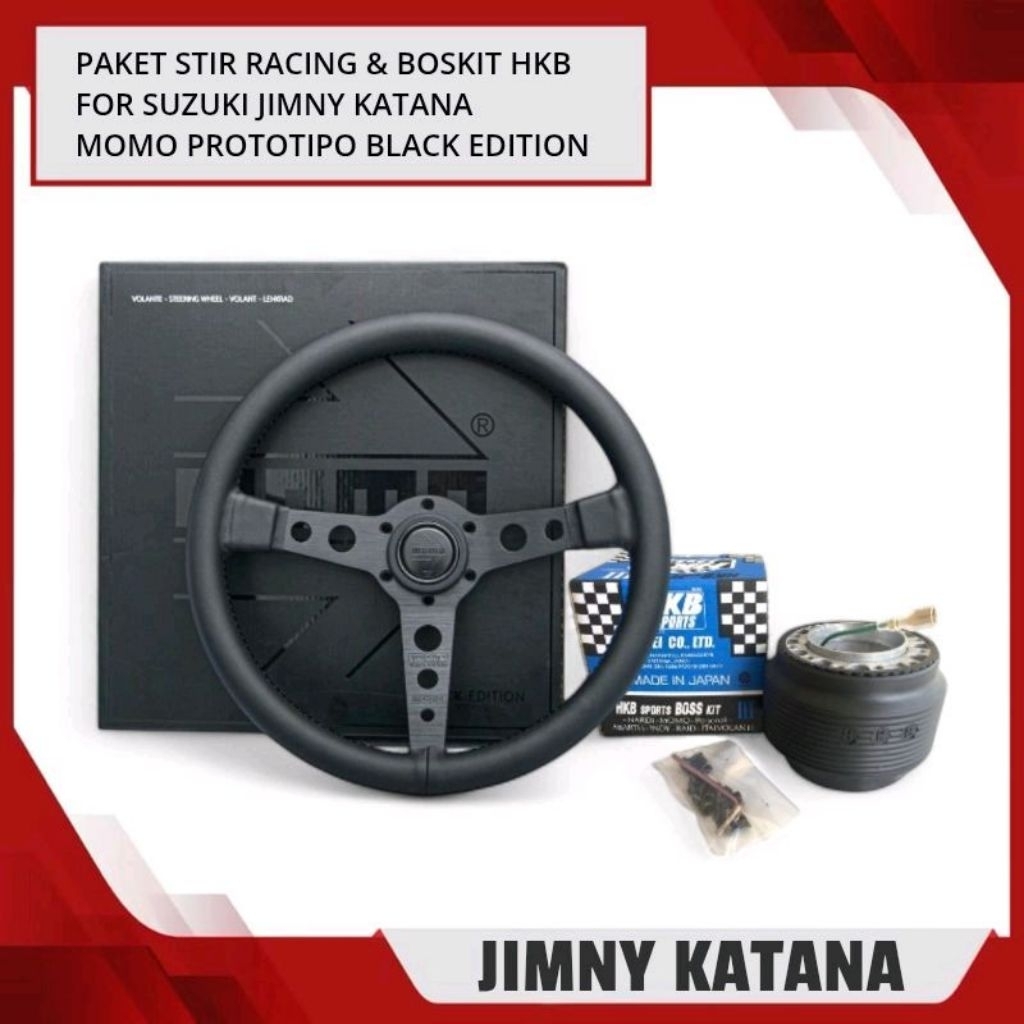 Paket Stir Racing Suzuki Jimny Katana | Paket Stir Momo Prototipo Black Edition + Boskit Bosskit HKB