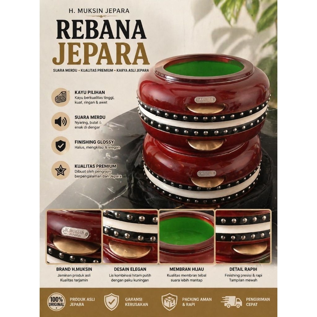 Rebana Jepara Premium | H. Muksin | Suara Jernih & Nyaring | Kualitas Terbaik
