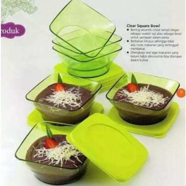Tupperware Clear Bowl Square 600 ml Mangkok Kristal Bertutup