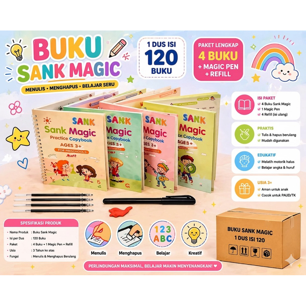 MAGIC BOOK - SANK MAGIC BOOK - Buku Sank Book Magic Sank Magic book 1 Set isi 4 Buku + pulpen