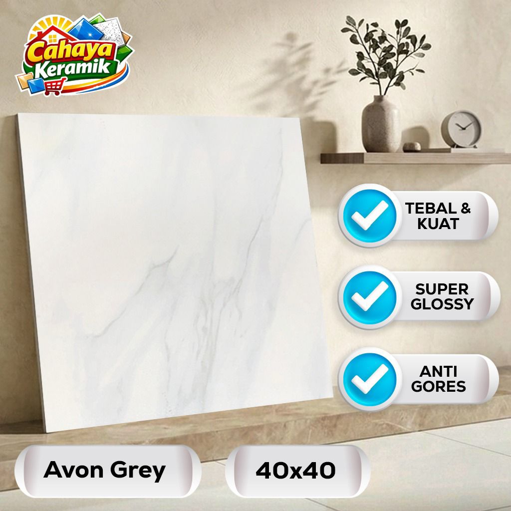 Keramik Lantai Motif Avon Grey 40x40 Kilap