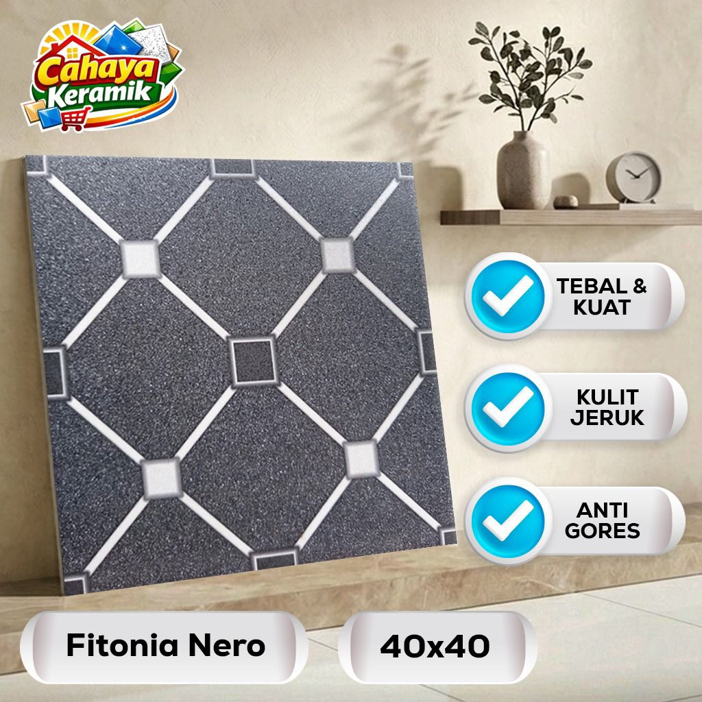 Keramik Lantai Motif Fitonia Nero 40x40 Kulit Jeruk