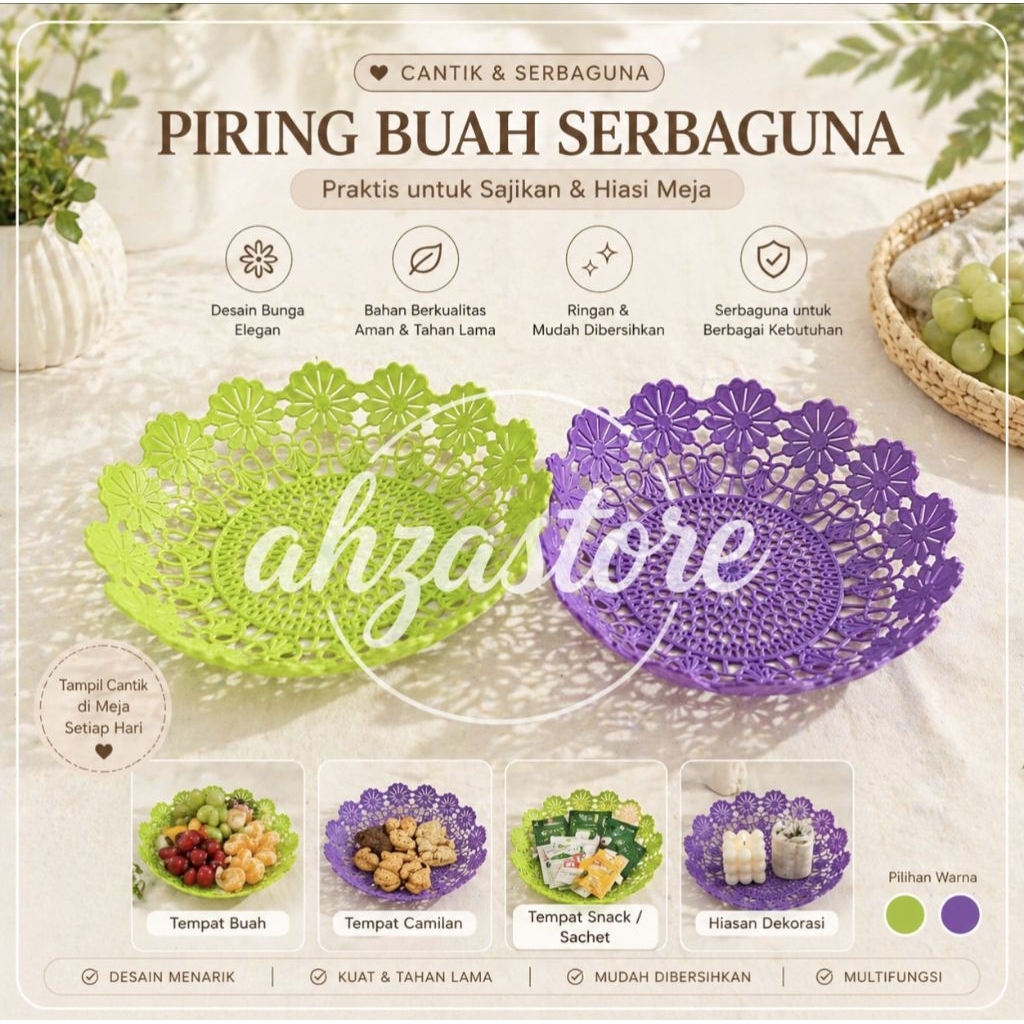 Piring Buah Rotan Plastik Motif Bunga Serbaguna