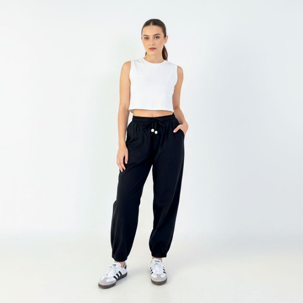 Celana Jogger Jegging Wanita Soft Jeans Premium Tebal Melar Karet Pinggang Full Tali Serut Bawah Ker