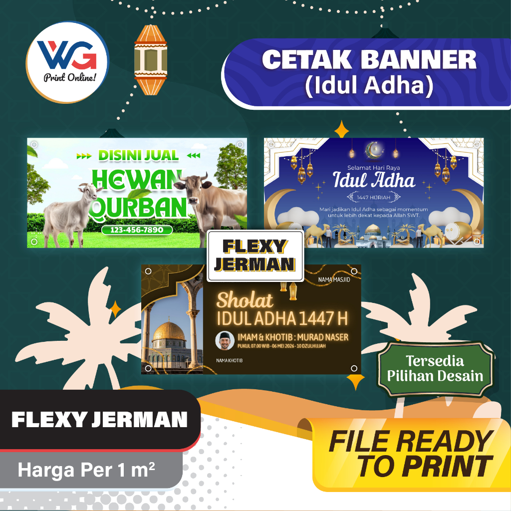 Cetak Banner Idul Adha Spanduk Qurban Bahan Flexi Jerman Harga Per 1 m2 Premium Super Tebal