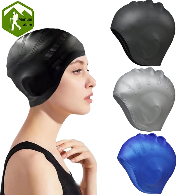 Renang Wanita Pria Topi Renang Silikon Elastis Pelindung Telinga Nyaman Digunakan Pria Wanita Akseso