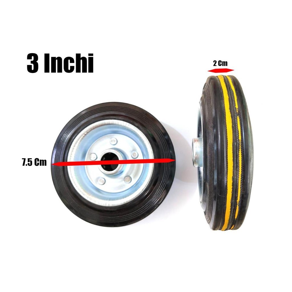 Per 1 Biji Roda Karet Hitam Ban Mati 3" Inci 7cm / Spare Part Roda Saja Wheel Only PU Ban Grobak Ger