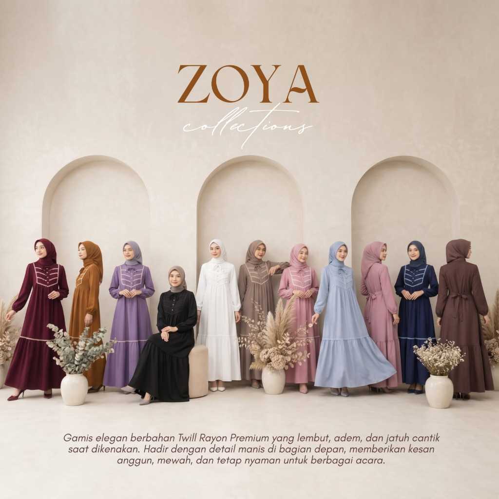 Zeeya Collection Zoya Gamis Dress Umroh Hitam Polos Rayon Twill Busui Friendly Size M L XL & JUMBO