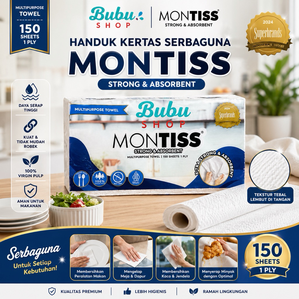 TISSUE SERBAGUNA MONTISS HANDTOWEL /  TISSUE DAPUR MONTISS 150 sheets