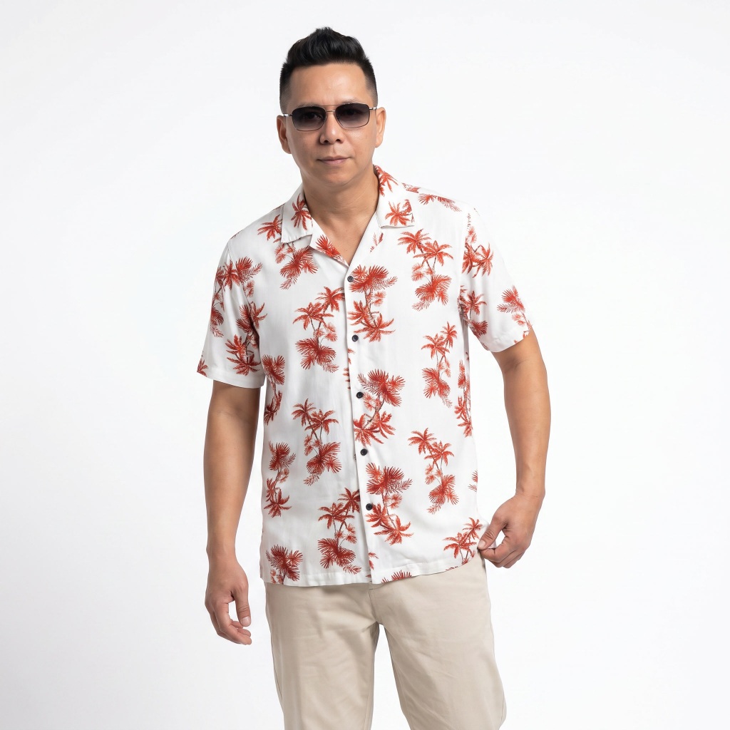 Kemeja Pantai Pria Rayon Motif Tropis – Palem, Bunga & Daun | Relaxed Fit
