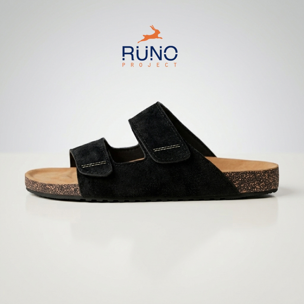 Norway Velcro Black Classic Sole Runo Project - Sandal Footbed Pria Slides Cork Birken Docmart