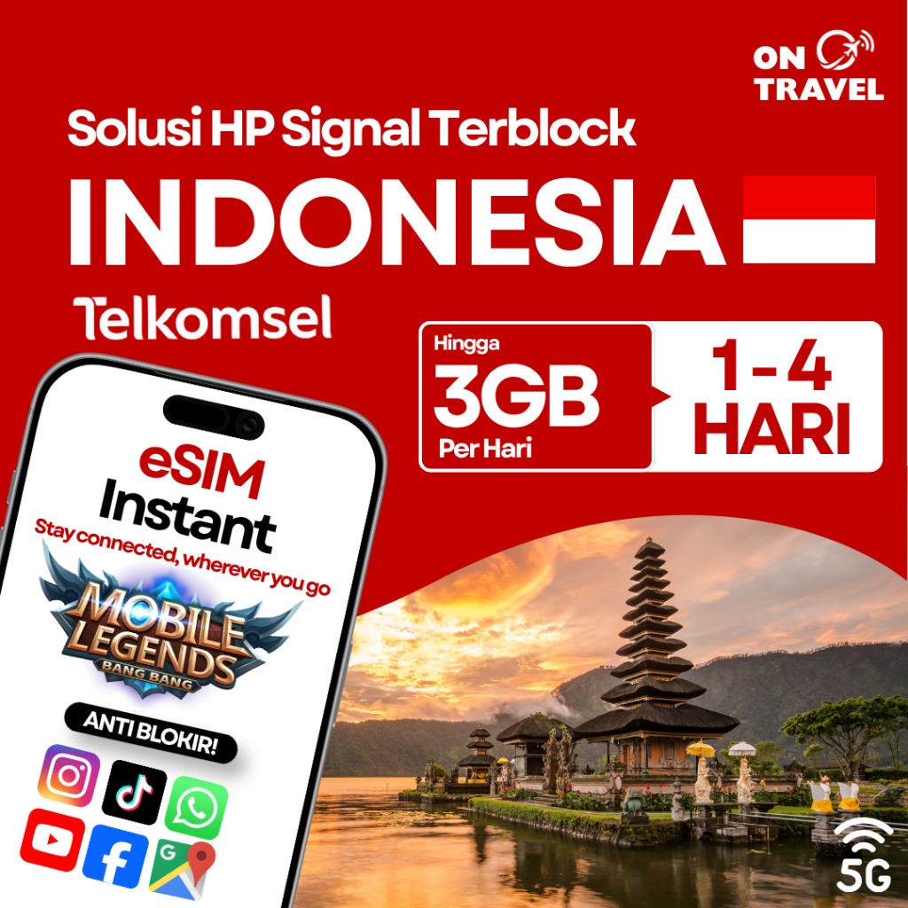 eSIM Indonesia TELKOMSEL 5G Unlimited 1-4 Hari | eSIM Daily Quota 1GB-3GB (Solusi IMEI Terblokir ) |