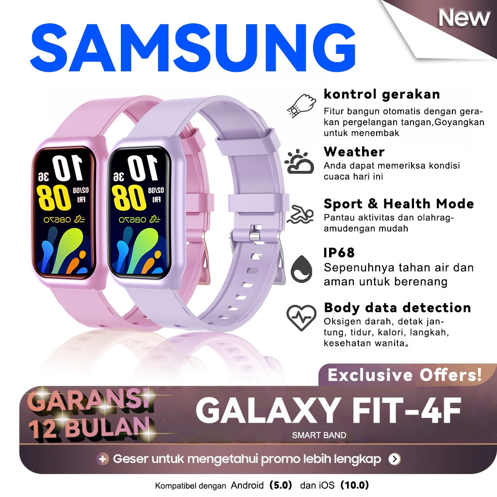 100% aman [new] samsung smartwatch smartband galaxy fit-4f4 ip68 sleek aluminum alloy case smartband