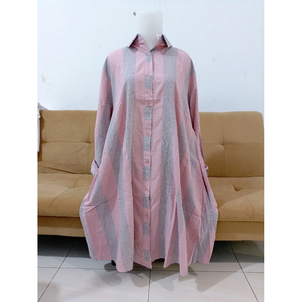 Tunik Kemeja Wanita Bahan Katun Premium Motif Salur